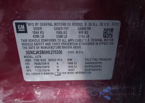 2017 Chevrolet Trax Ls из США, поврежденный, VIN 3GNCJKSB6HL276306